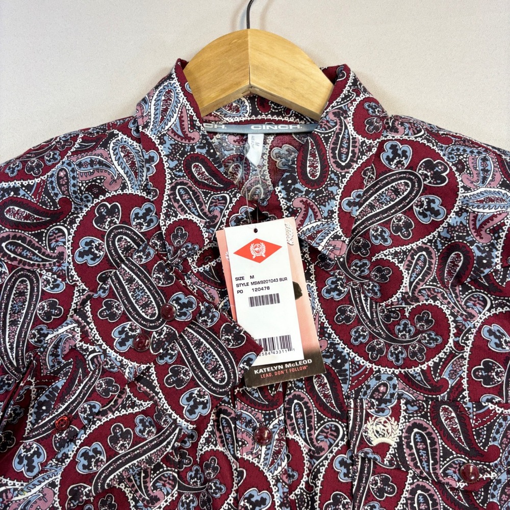 NEW Cinch Paisley Western Shirt Womens Medium Burgundy Pearl Snap Cotton Rodeo
